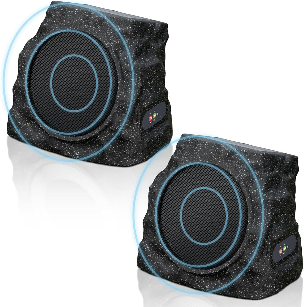 2-Pack Solar Powered Rock Speakers Outdoor Water-Resistant with 3 Mode Lights and Pair Function USB Rechargeable for Patio Garden Party Pool Outside(Black)
