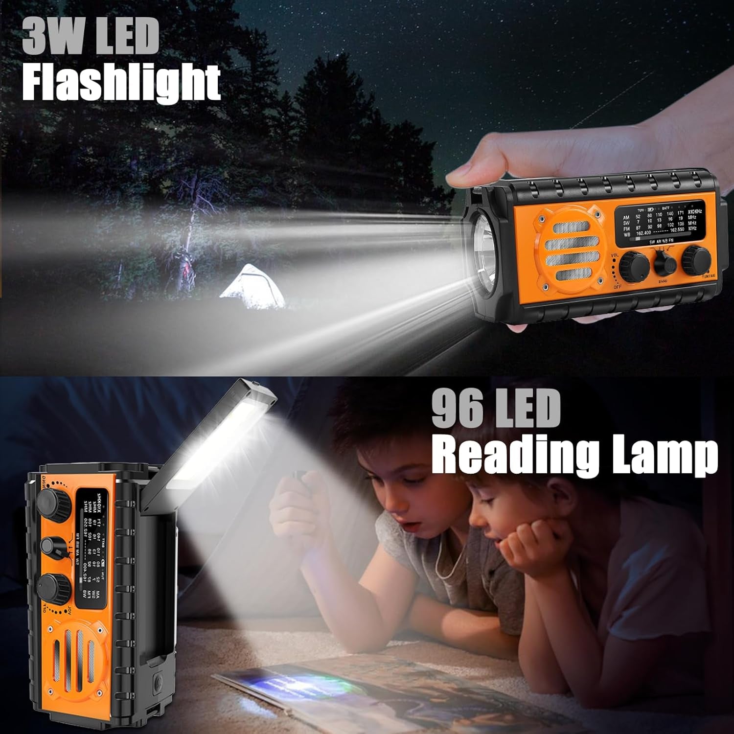 74000Mwh Emergency Radio with NOAA Weather, Portable Hand Crank SW/AM/FM Survival Radio with Fast Charge Rechargeable Solar Battery, Flashlight, Reading Lamp,Sos Sirenor Home Outdoor