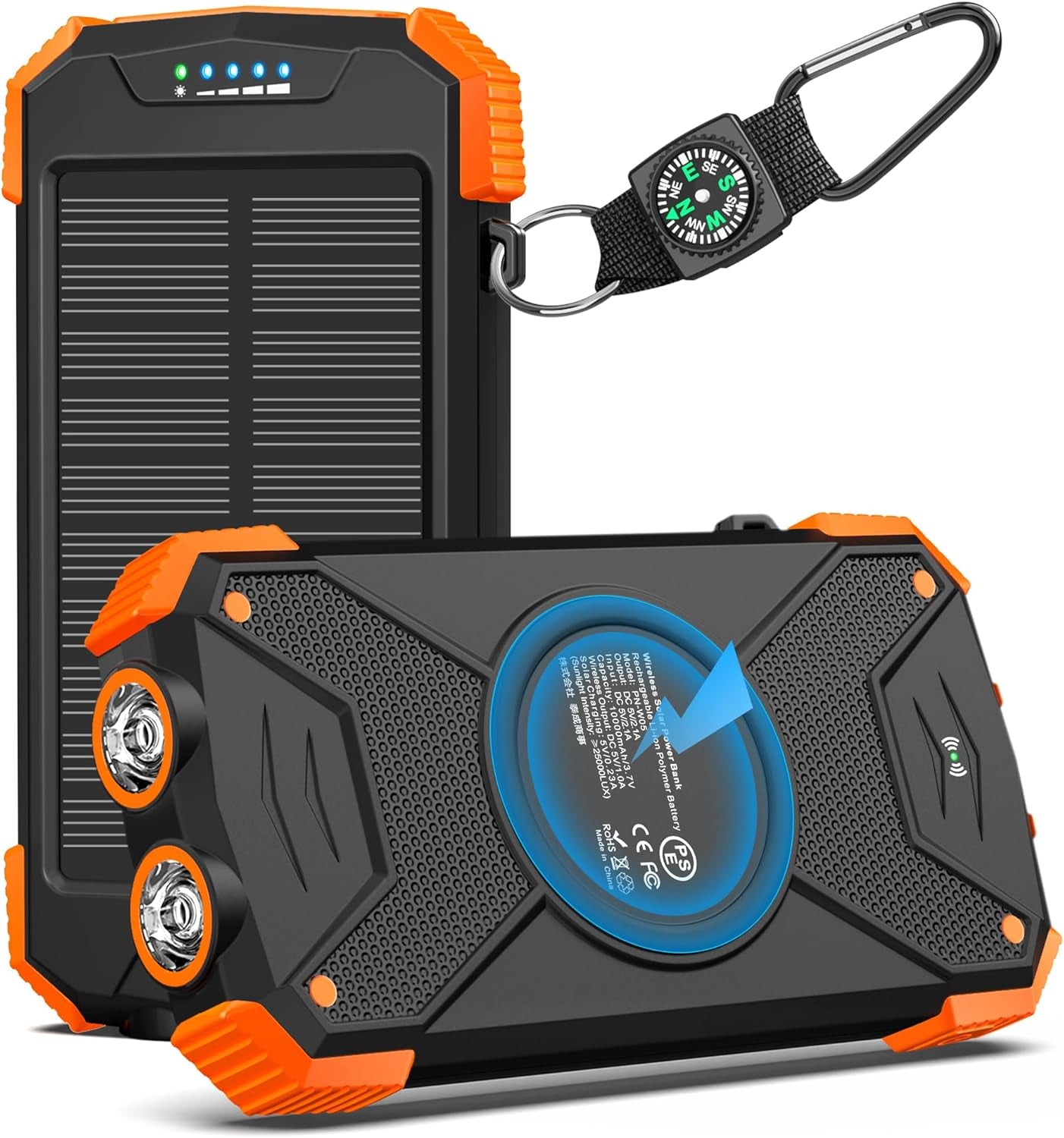 Ultimate Solar Power Bank: 10,000mAh Portable Wireless Charger with 20W Fast Charging and Dual Flashlight for All Your Outdoor Adventures
