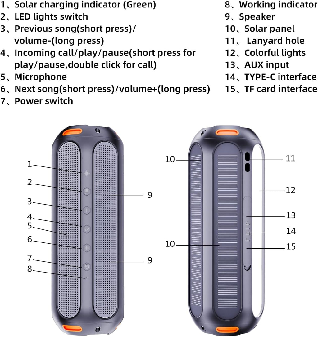 Magnetic Bluetooth Speaker, Golf Speaker with Solar Charging 30H Playtime, 7 Colorful Flashing Lights Outdoor Waterproof Portable Wireless, for Golf Cart Gifts Hiking Camping