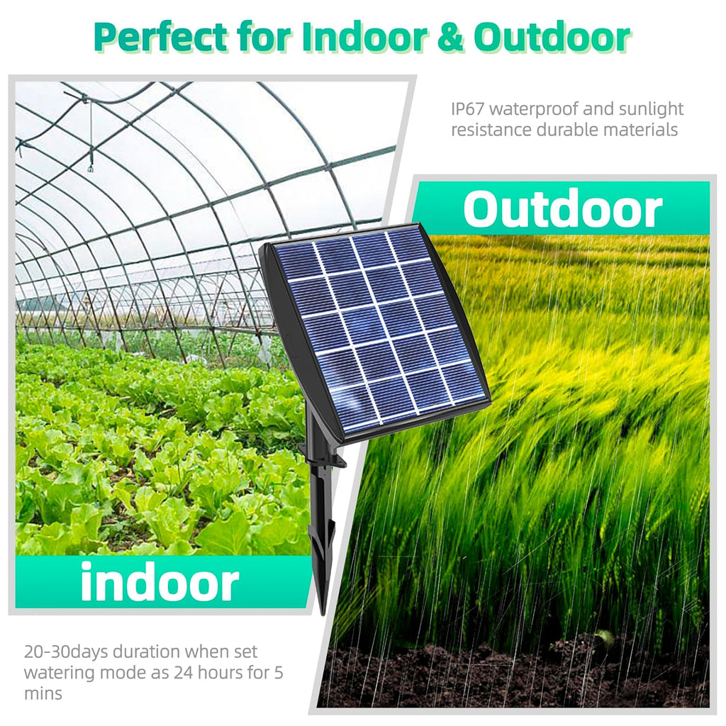 Solar Powered Drip Irrigation System,  Solar Automatic Garden Watering Outdoor Greenhouse Accessories Supported 15 Pots Plants & 6 Timer Modes