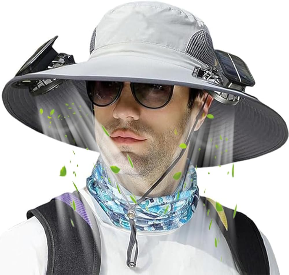 Stay Cool and Protected with Our Solar-Powered Wide Brim Fishing Hat - Ultralight USB Charging Sun Bucket Cap for Women