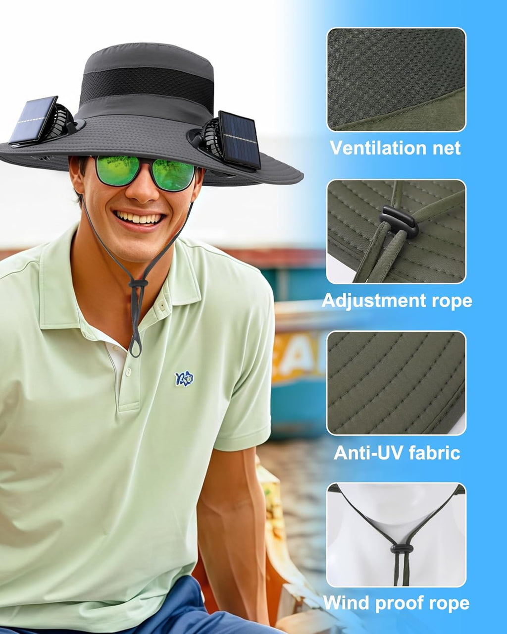 Stay Cool and Protected with Our Solar-Powered Wide Brim Fishing Hat - Ultralight USB Charging Sun Bucket Cap for Women