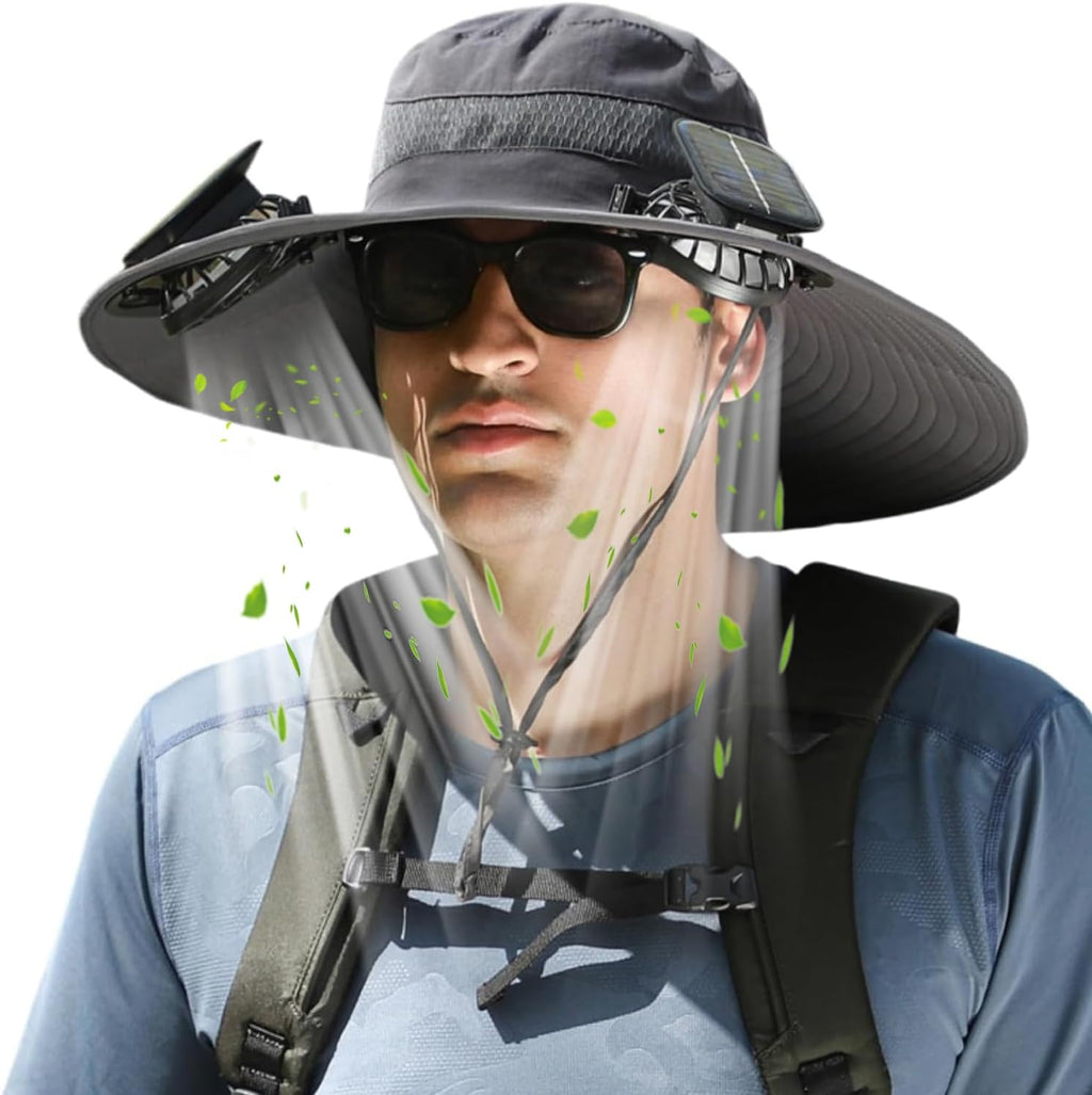 Stay Cool and Protected with Our Solar-Powered Wide Brim Fishing Hat - Ultralight USB Charging Sun Bucket Cap for Women