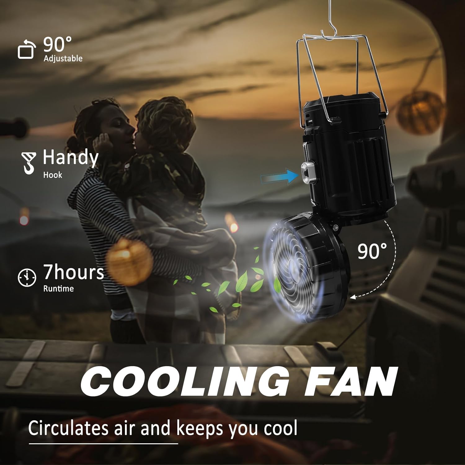 2-Pack Solar Camping Fan W/ Lantern,  Collapsible Solar Powered USB Rechargeable & Battery Powered Emergency Hanging Lights for Camping Tent Hurricanes Power Outages Storm Indoor Outdoor