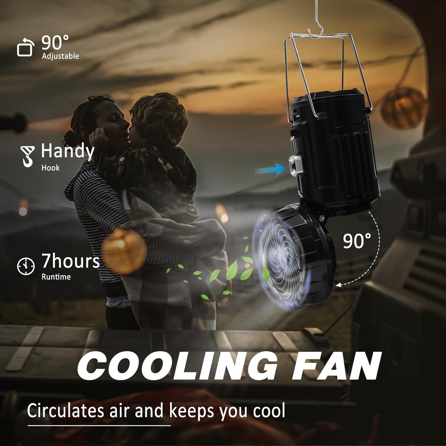 2-Pack Solar Camping Fan W/ Lantern,  Collapsible Solar Powered USB Rechargeable & Battery Powered Emergency Hanging Lights for Camping Tent Hurricanes Power Outages Storm Indoor Outdoor