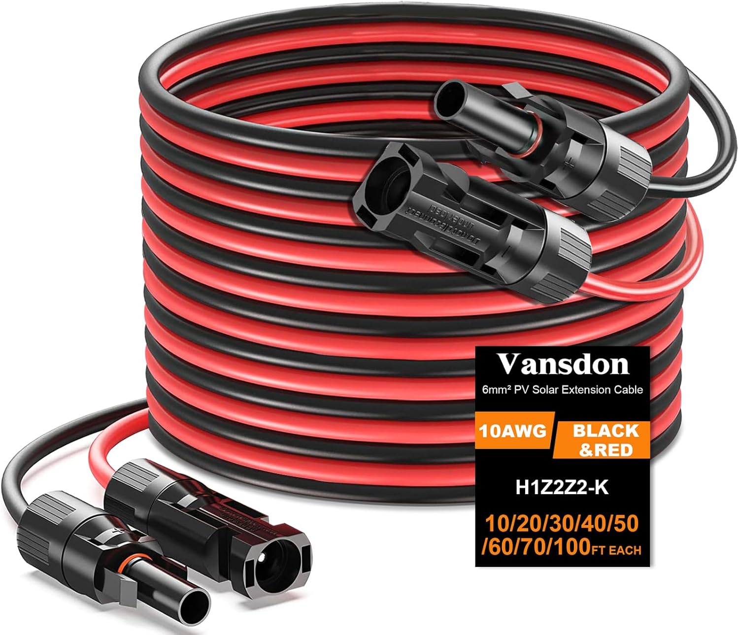 2X30 Feet Solar Panel Extension Cable- 10AWG Solar Cable Solar Panel Cable with Female and Male Waterproof Connectors for RV, Photovoltaic Systems