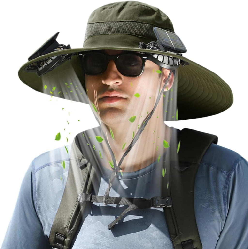 Stay Cool and Protected with Our Solar-Powered Wide Brim Fishing Hat - Ultralight USB Charging Sun Bucket Cap for Women