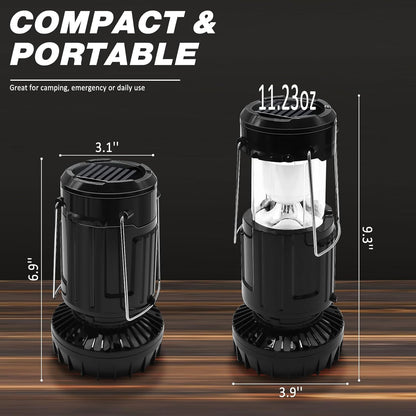 2-Pack Solar Camping Fan W/ Lantern,  Collapsible Solar Powered USB Rechargeable & Battery Powered Emergency Hanging Lights for Camping Tent Hurricanes Power Outages Storm Indoor Outdoor