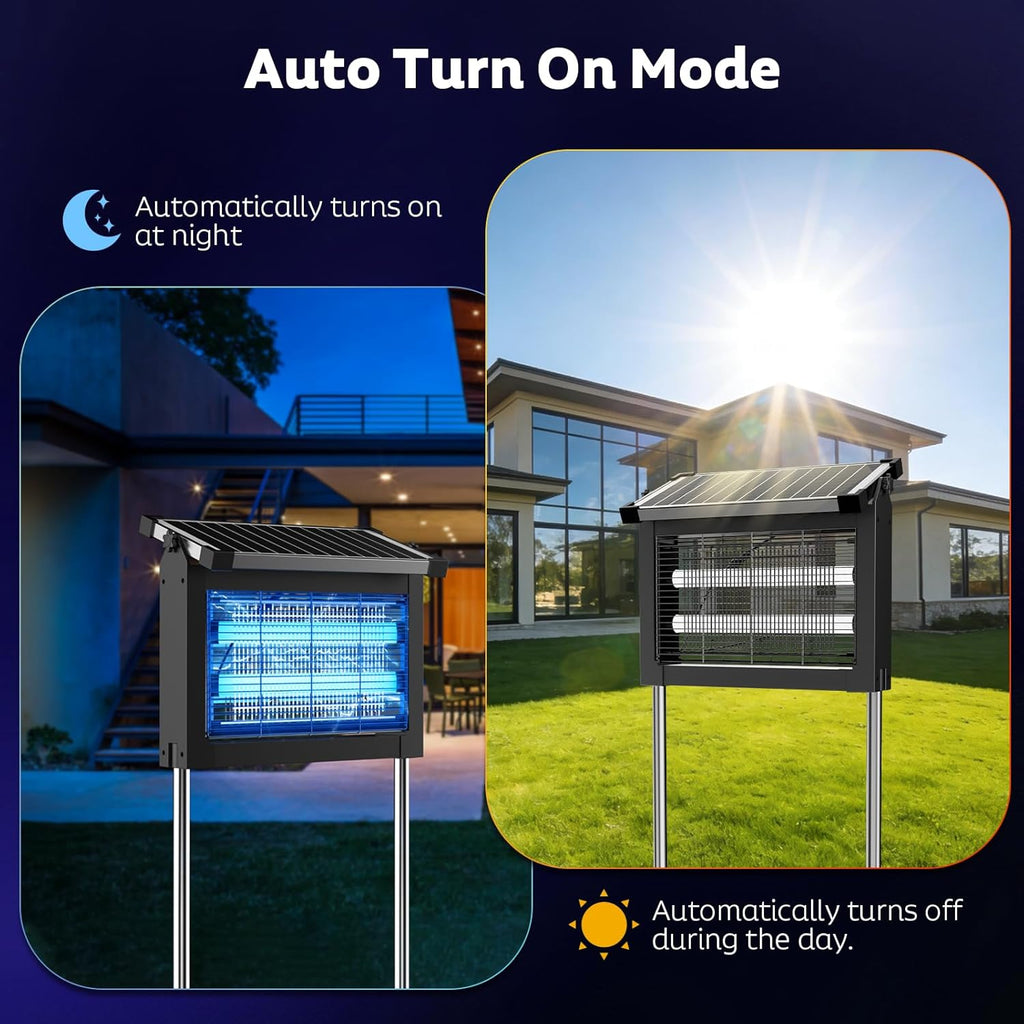 Solar Bug Zapper Outdoor, Mosquito Zapper Waterproof Electric Fly Zapper Rechargeable Mosquito Killer Lamp with 10W Solar Panel, 4500V Cordless Fly Trap for Backyard, Patio, Garden, RV, Camping