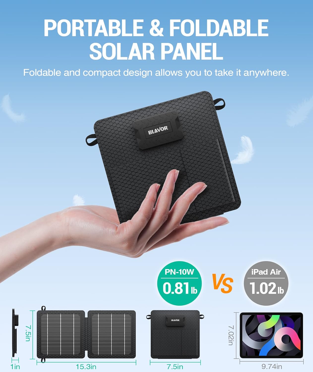 Power Up Anywhere: 10W Portable Solar Charger with Dual USB Outputs - Perfect for Camping, Hiking, and Travel!