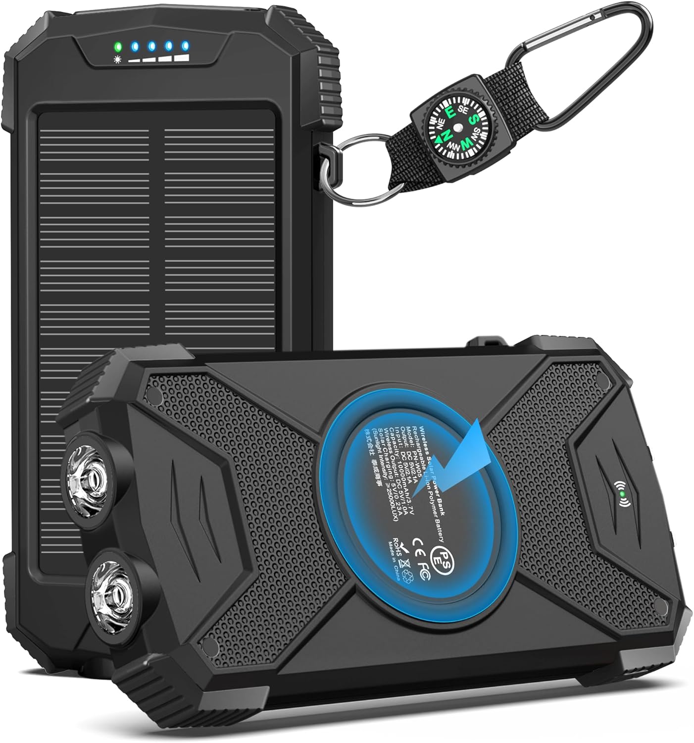 Ultimate Solar Power Bank: 10,000mAh Portable Wireless Charger with 20W Fast Charging and Dual Flashlight for All Your Outdoor Adventures