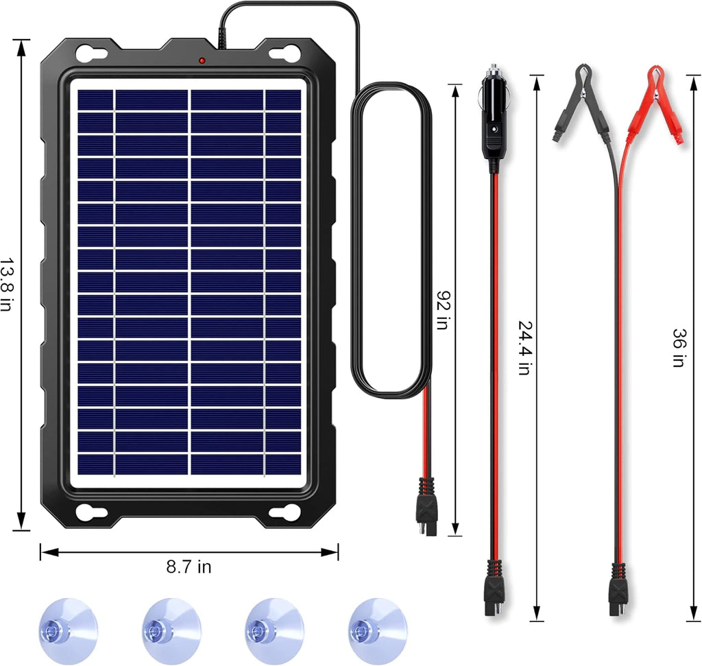 Upgraded 7.5W-Solar-Battery-Trickle-Charger-Maintainer-12V Portable Waterproof Solar Panel Trickle Charging Kit for Car, Automotive, Motorcycle, Boat, Marine, Rv,Trailer, Snowmobile, Etc.