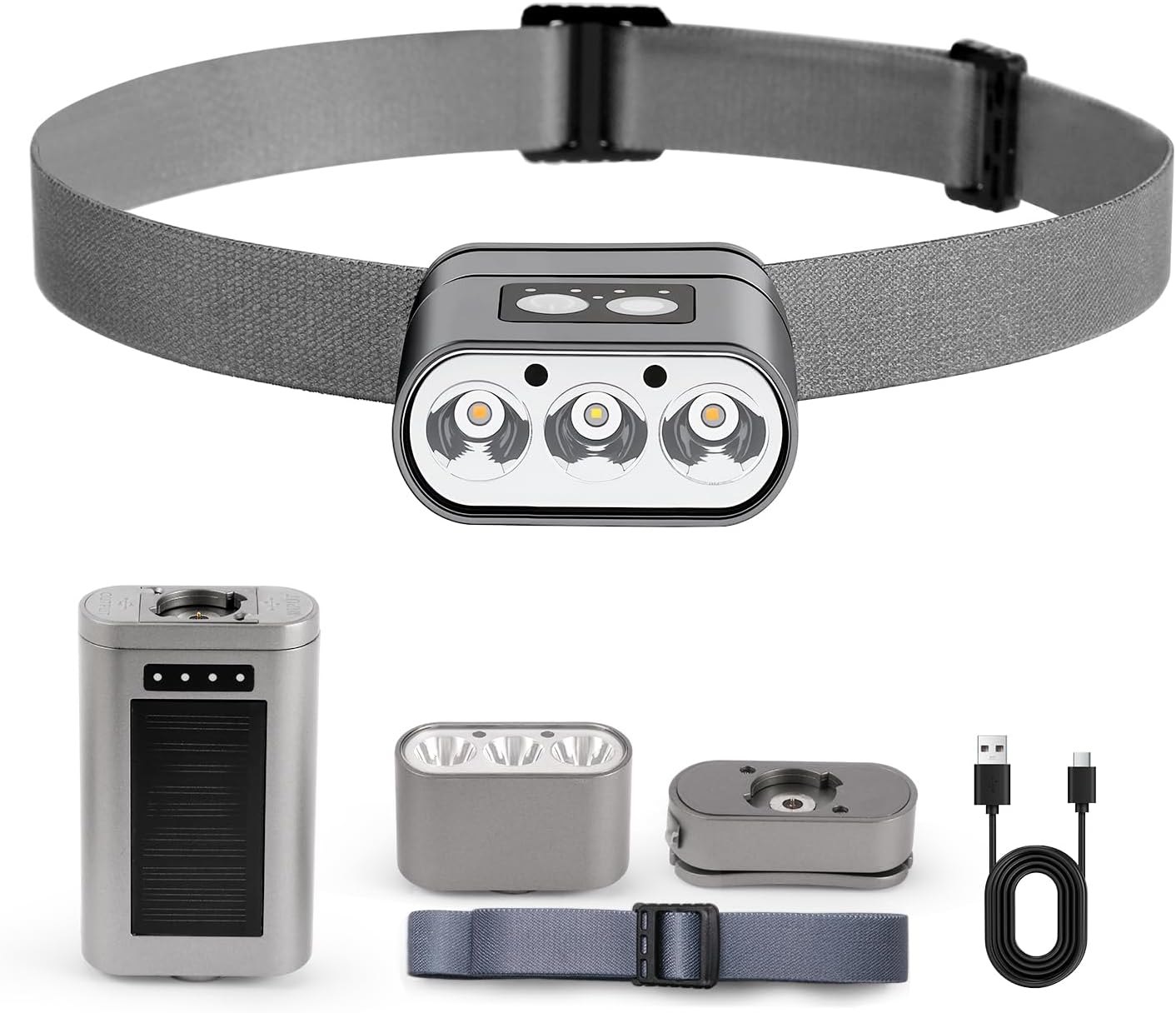 Solar Powered LED Headlamp & Portable Power Bank, 5 Lighting Modes, Motion Sensor, Magnetic Base, Rechargeable Flashlight for Camping, Hiking, Outdoor Emergencies