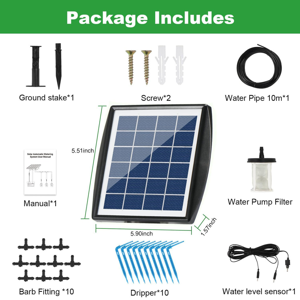 Solar Powered Drip Irrigation System,  Solar Automatic Garden Watering Outdoor Greenhouse Accessories Supported 15 Pots Plants & 6 Timer Modes