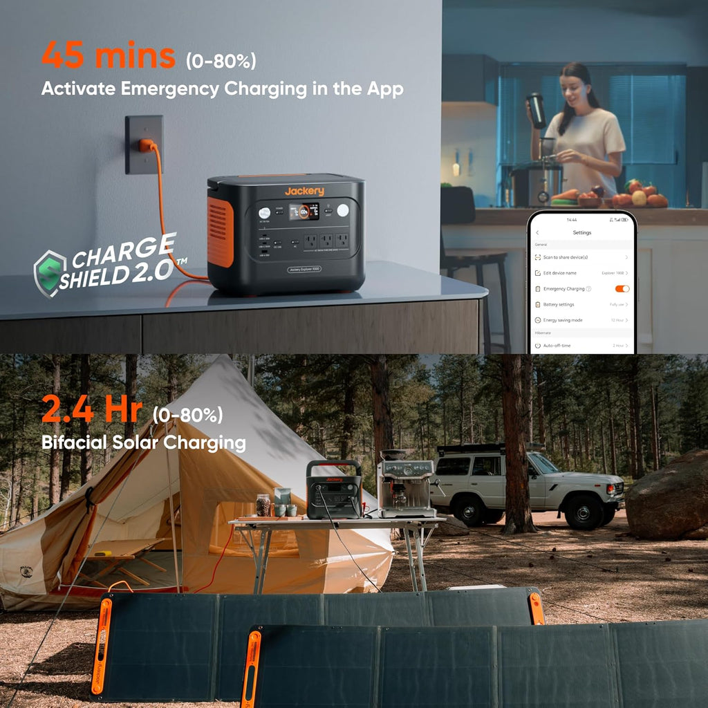 Jackery Solar Generator 1000 V2 with 200W Solar Panel,1070Wh Portable Power Station Lifepo4 Battery,1500W AC/100W USB-C Output, 1Hr Fast Charge for Outdoor,Off-Grid Living,Rv,Emergency
