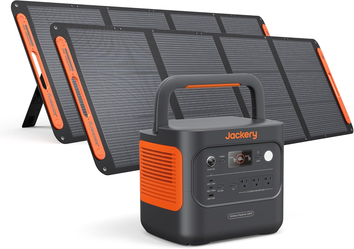 Explorer 2000 V2 Portable Power Station with 2X200W Solar Panels, 2042Wh Lifepo4 Battery, 2200W Solar Generator, 20Ms UPS, USB-C PD 100W Fast Charging for Power Outages, Emergencies, Camping