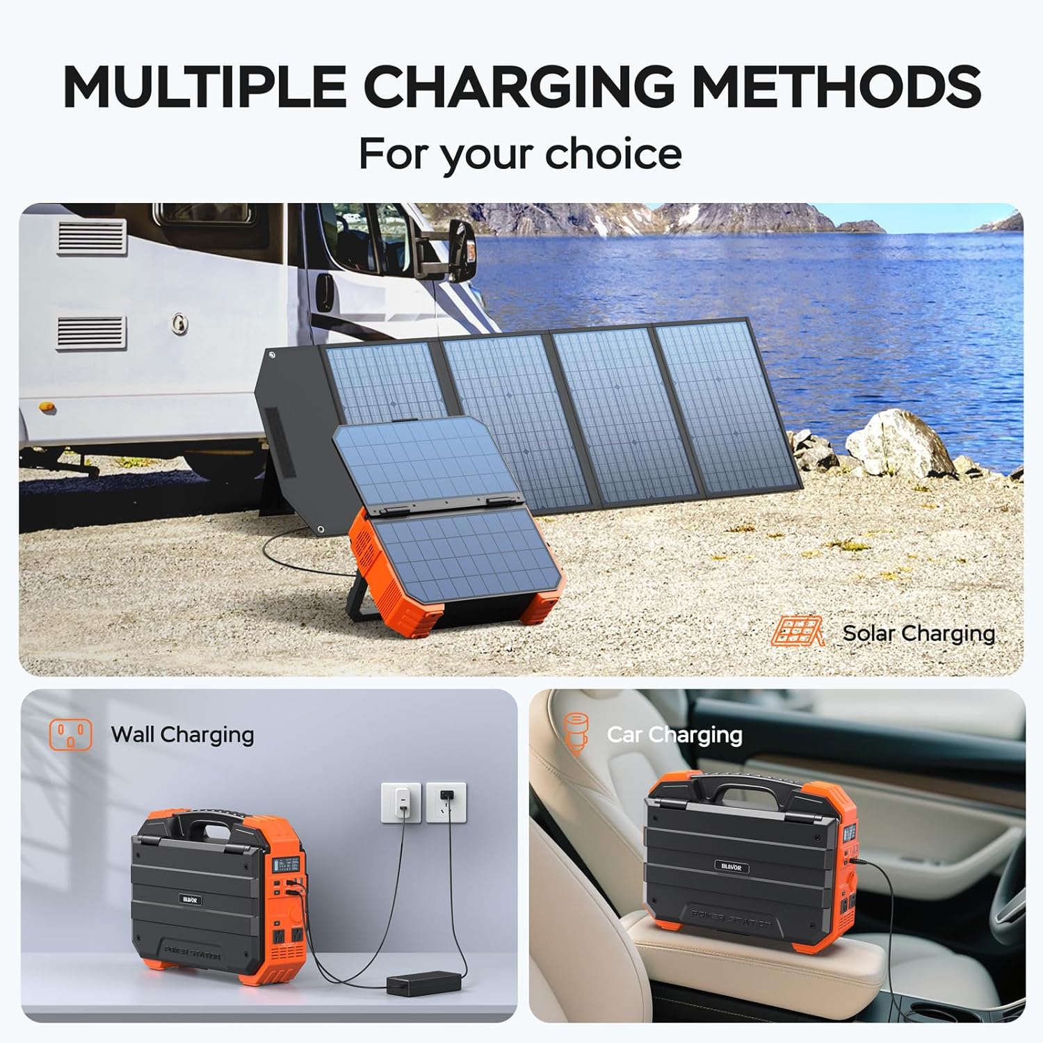 Portable Power Station 1600W (Peak 3200W), Built-In Solar Panel, 1024Wh Lifepo4 Battery, 100W USB-C Fast Charge, Solar Generator for Home Backup, Camping, Power Outages & RV
