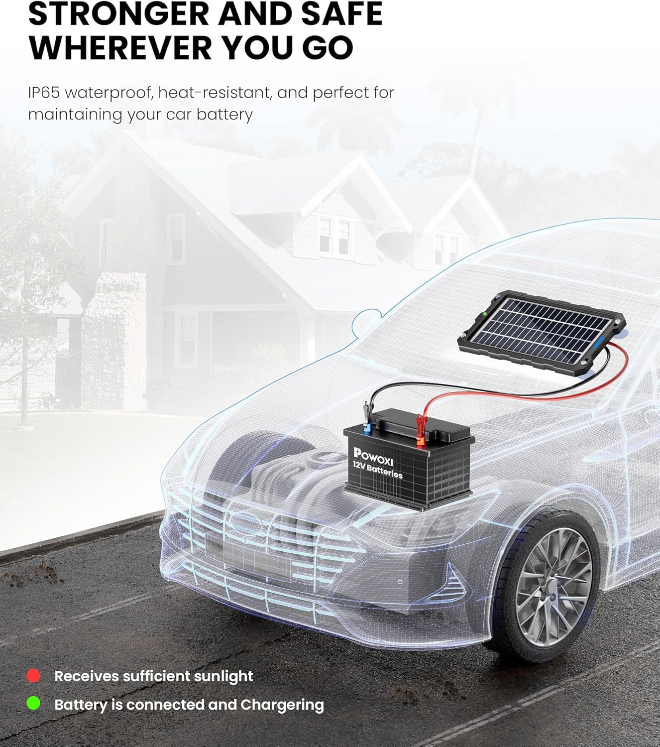Upgraded 7.5W-Solar-Battery-Trickle-Charger-Maintainer-12V Portable Waterproof Solar Panel Trickle Charging Kit for Car, Automotive, Motorcycle, Boat, Marine, Rv,Trailer, Snowmobile, Etc.