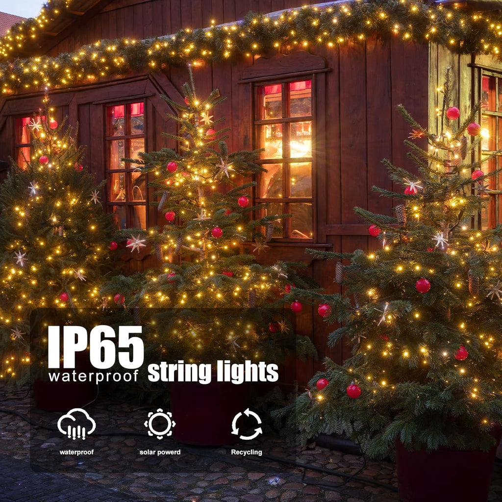 2 Pack Solar String Lights Outdoor Waterproof, 72FT 200 LED Solar String Lights with 8 Lighting Modes, IP65 Waterproof Solar Lights Outdoor for Xmas Garden Party Tree Decor, Warm White