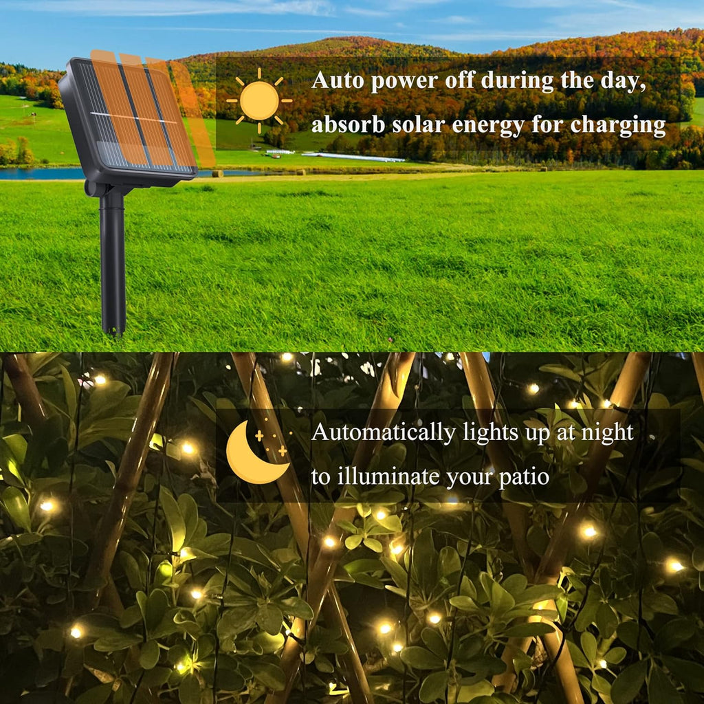 2 Pack Solar String Lights Outdoor Waterproof, 72FT 200 LED Solar String Lights with 8 Lighting Modes, IP65 Waterproof Solar Lights Outdoor for Xmas Garden Party Tree Decor, Warm White