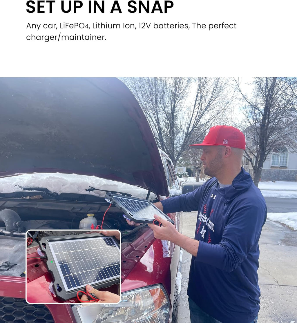 Upgraded 7.5W-Solar-Battery-Trickle-Charger-Maintainer-12V Portable Waterproof Solar Panel Trickle Charging Kit for Car, Automotive, Motorcycle, Boat, Marine, Rv,Trailer, Snowmobile, Etc.