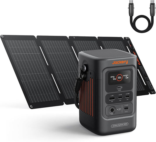 Explorer 240D Power Bank and 40W Solar Panel (80,000Mah), Lifepo4 Battery Portable Power Station, USB-C Cable Included,200W DC Output,1-Hour Fast Charging, Compact for Outdoor, Camping, Travel