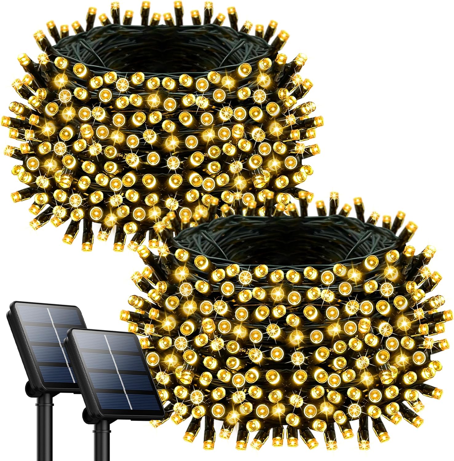 2 Pack Solar String Lights Outdoor Waterproof, 72FT 200 LED Solar String Lights with 8 Lighting Modes, IP65 Waterproof Solar Lights Outdoor for Xmas Garden Party Tree Decor, Warm White