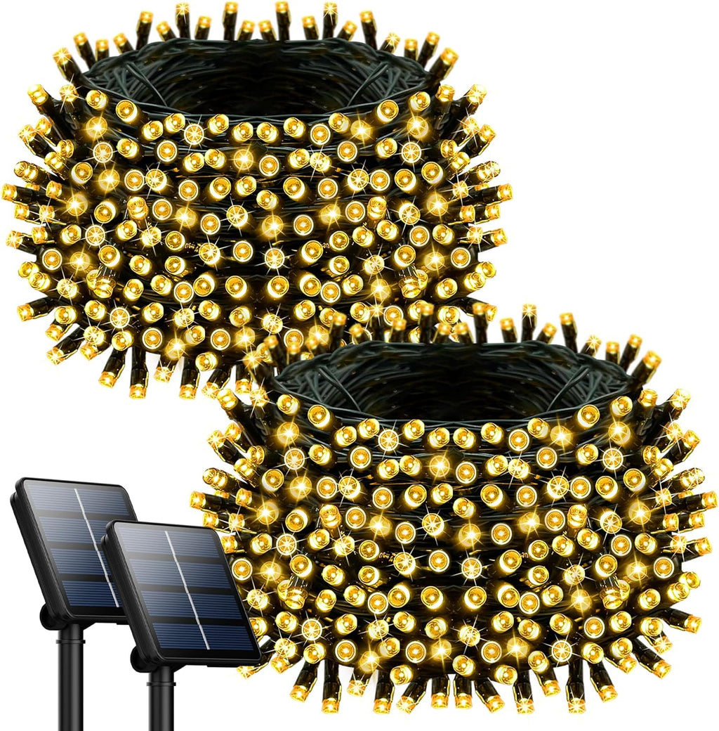 2 Pack Solar String Lights Outdoor Waterproof, 72FT 200 LED Solar String Lights with 8 Lighting Modes, IP65 Waterproof Solar Lights Outdoor for Xmas Garden Party Tree Decor, Warm White
