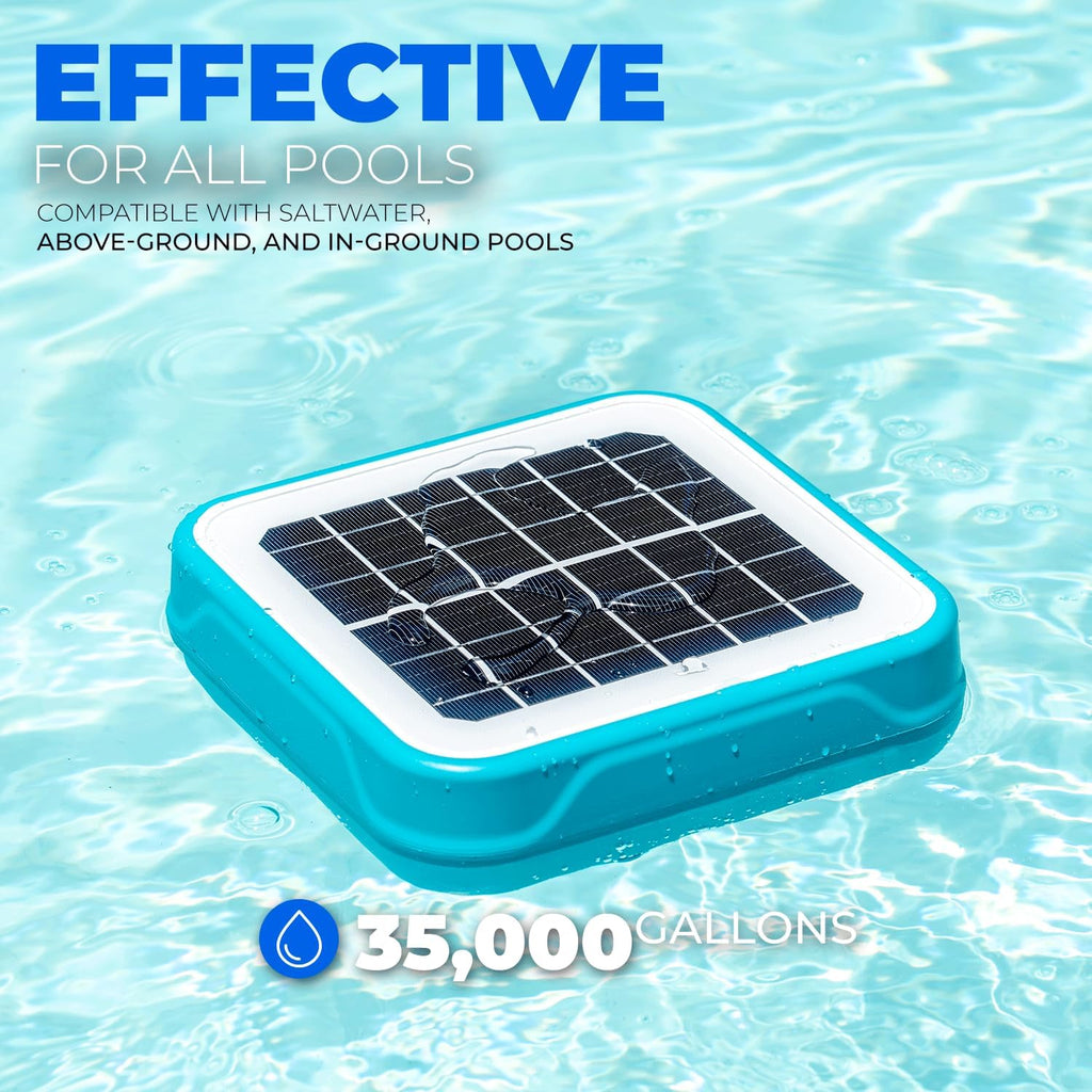 Solar Pool Ionizer - Floating Water Cleaner & Purifier Keeps Water Clear, 85% Less Chlorine, Compatible with Fresh and Salt Water Pools & Spas