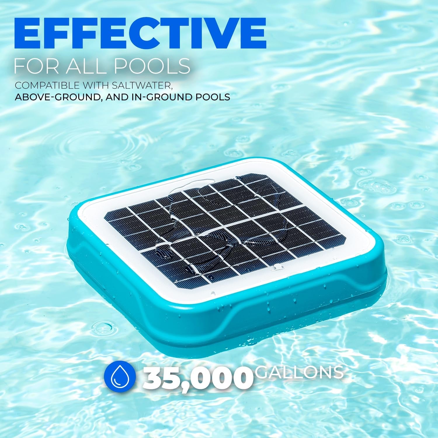 Solar Pool Ionizer - Floating Water Cleaner & Purifier Keeps Water Clear, 85% Less Chlorine, Compatible with Fresh and Salt Water Pools & Spas