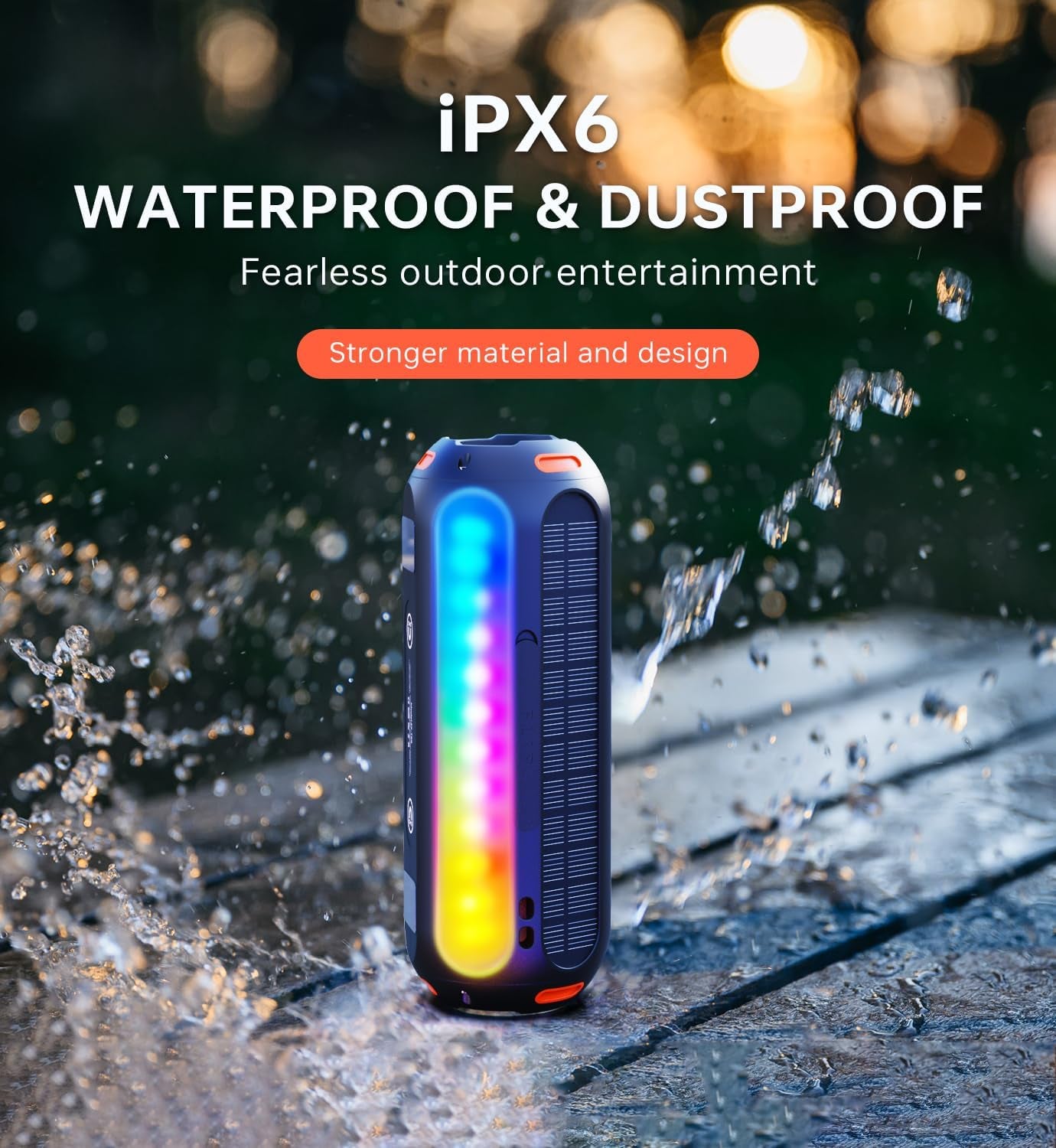 Magnetic Bluetooth Speaker, Golf Speaker with Solar Charging 30H Playtime, 7 Colorful Flashing Lights Outdoor Waterproof Portable Wireless, for Golf Cart Gifts Hiking Camping