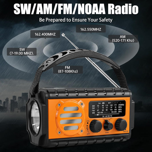 74000Mwh Emergency Radio with NOAA Weather, Portable Hand Crank SW/AM/FM Survival Radio with Fast Charge Rechargeable Solar Battery, Flashlight, Reading Lamp,Sos Sirenor Home Outdoor
