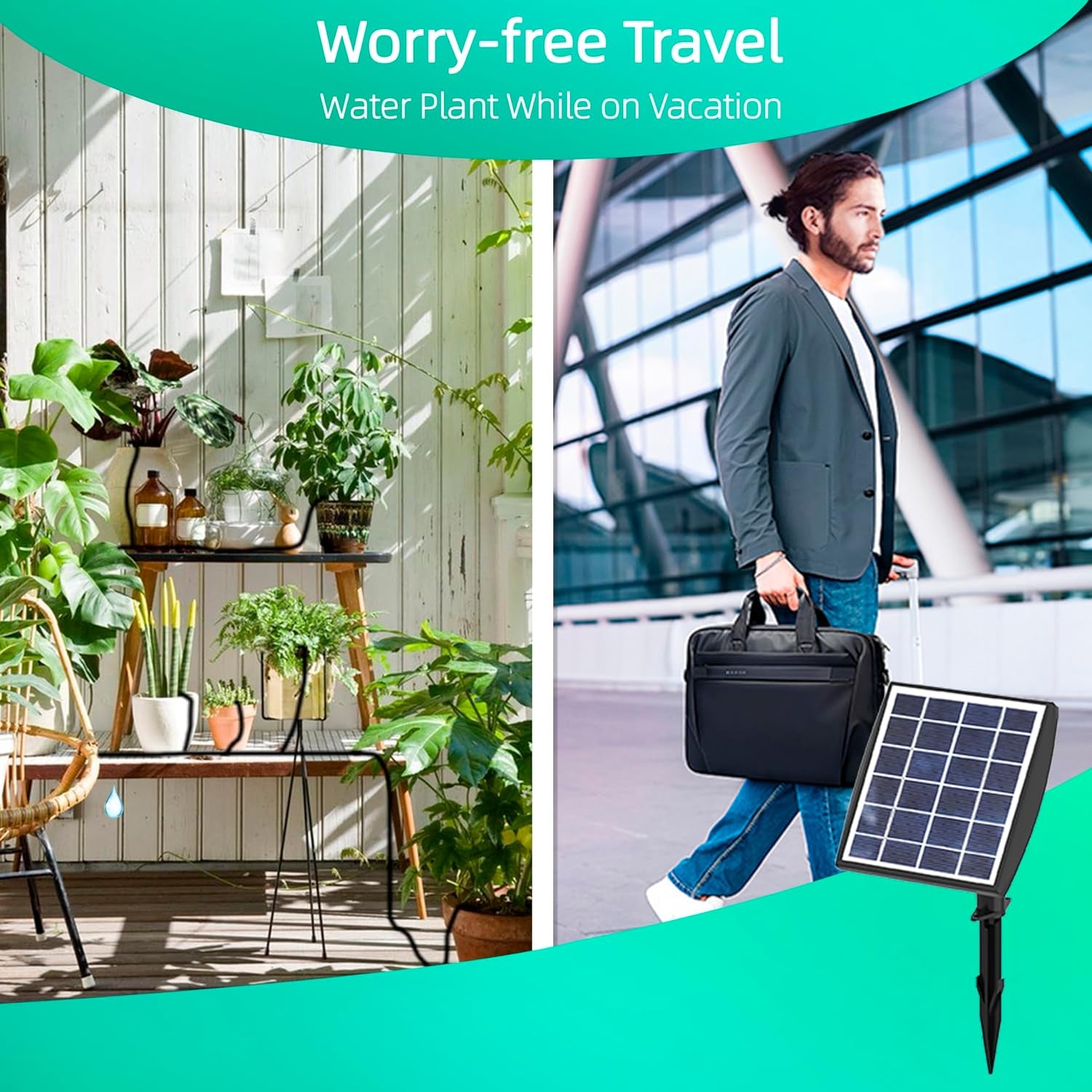 Solar Powered Drip Irrigation System,  Solar Automatic Garden Watering Outdoor Greenhouse Accessories Supported 15 Pots Plants & 6 Timer Modes